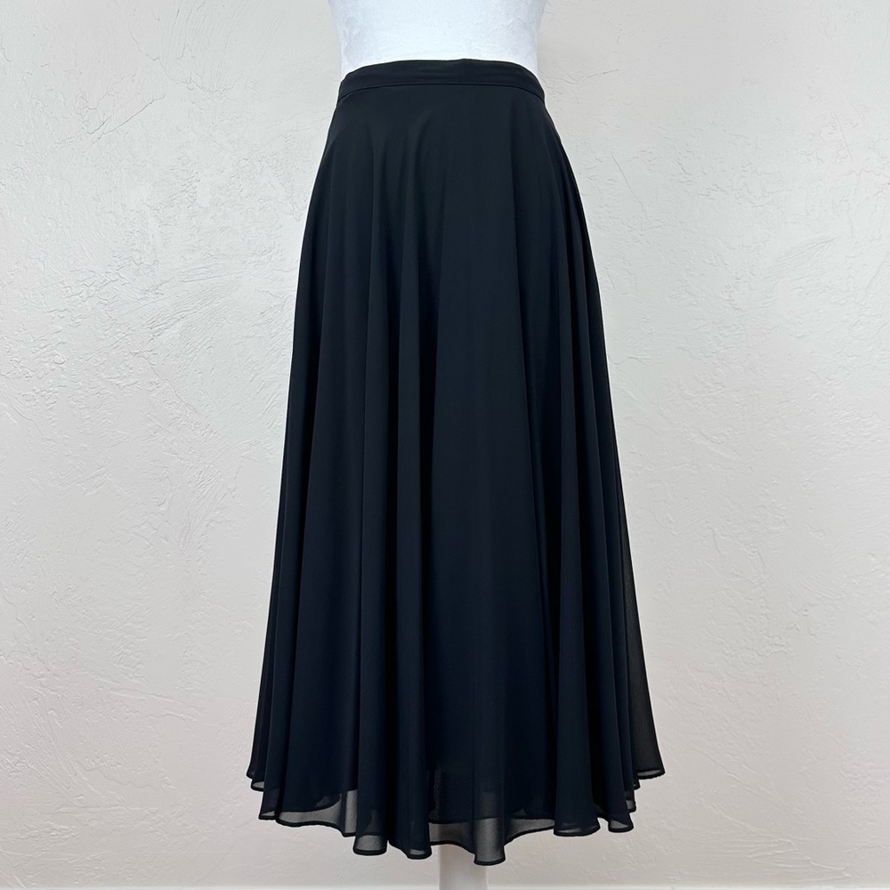 Vintage A.J. Bari by Kay Unger Chiffon Midi Skirt Black 6 S/XS Made in Korea - Picture 1 of 9